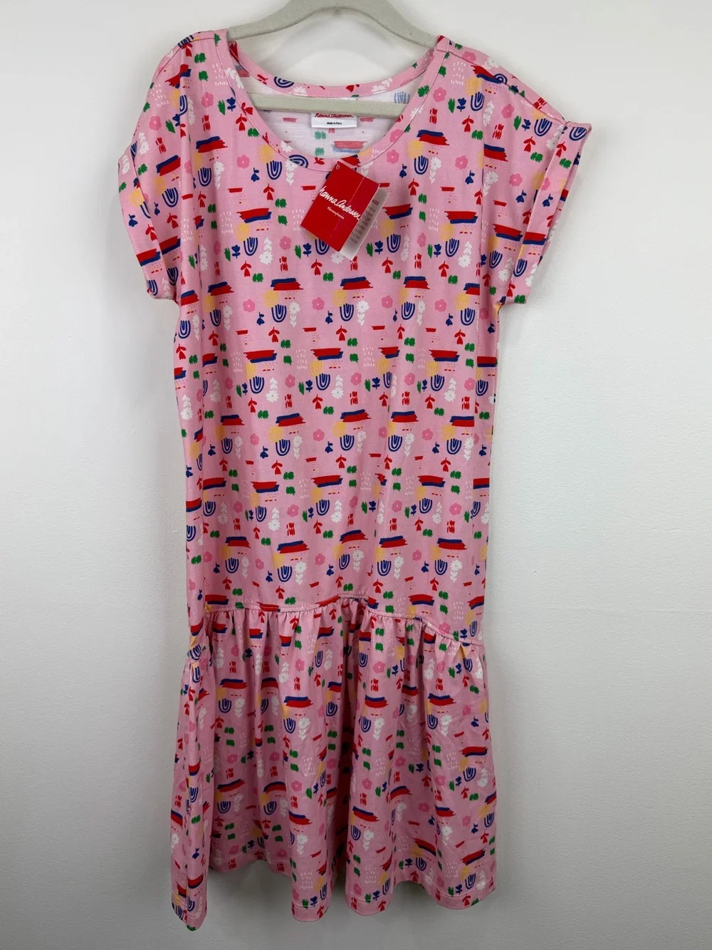 Hanna Andersson Pink Printed Ruffle Dress 100% Cotton Size 150 NWT